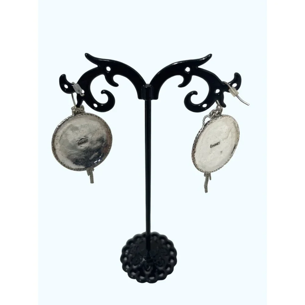 Monet Earrings  1” Silvertone Vintage 2